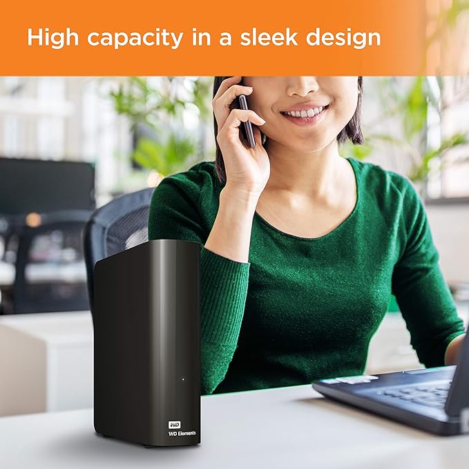 Western Digital 10TB Elements Desktop External Hard Drive, USB 3.0 external hard drive for plug-and-play storage - WDBWLG0100HBK-NESN-DeskLoop Office