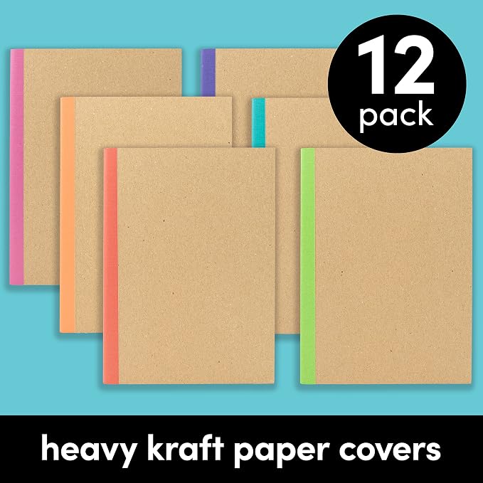 PAPERAGE 12-Pack Composition Notebook Journals, 120 Pages, Kraft Cover - Image 3