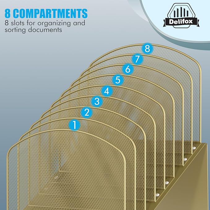Inclined Desk File Organizer, 8-Section Upright Desk Organizer Standing File - Image 4