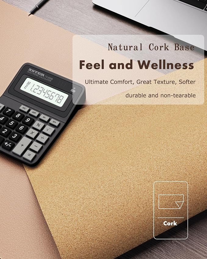YSAGi Double-Sided Desk Mat, Eco Cork & Leather Desk Protector, Large Mouse Pad - Image 3