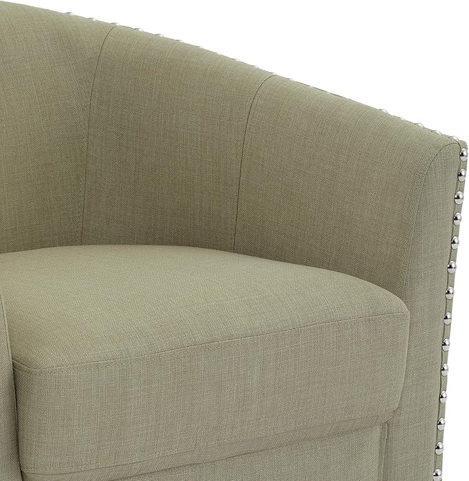 UIXE 360° Swivel Barrel Accent Chair, Modern Upholstered Arm Chair Round Club Armchair, Nailhead Trim Single Sofa Seating in Fabric for Living Room - Light Camel-DeskLoop Office