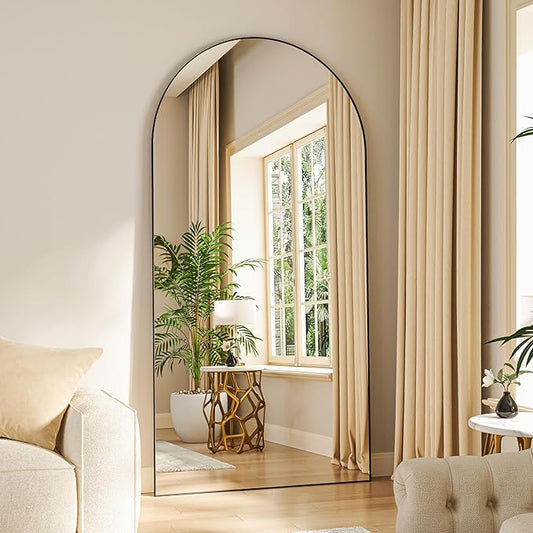 Hasipu 81" x 41" Arched Full Length Mirror Extra Large Wall Mounted Hanging or Leaning Mirror, Aluminum Frame Tempered Glass Rectangle Mirror, for Bedroom Living Room Cloakroom, Black-DeskLoop Office