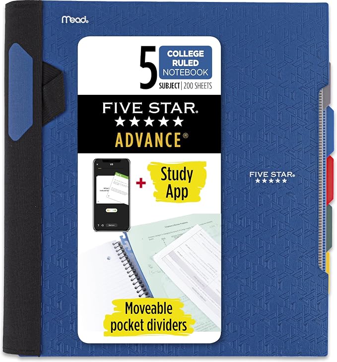 Five Star Advance Spiral Notebook + Study App, 5 Subject, College Ruled Paper by FiveStar