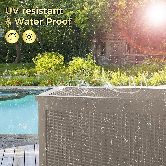 320 Gallon Lockable Resin Deck Box, Waterproof & UV-Resistant Outdoor Storage Box for Outdoor Cushion Storage, Garden Tools & Pool Accessories Storage, Gray-DeskLoop Office