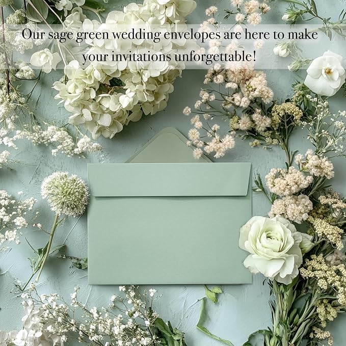 Slapaflife 50 Packs 5x7 Envelopes, Sage Green 5x7 Envelopes - Image 6