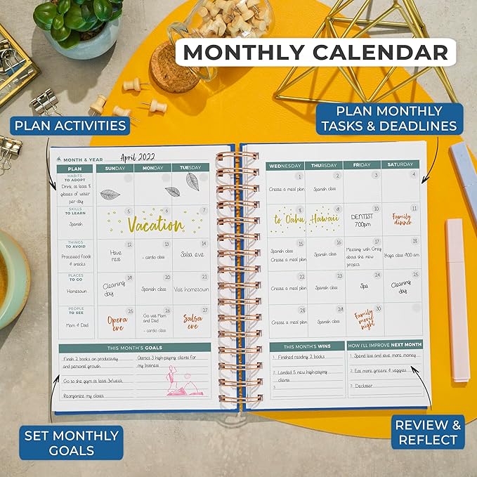 Clever Fox Planner 2nd Edition Spiral – Colorful Weekly & Monthly Goal Planner, Time Management & Productivity Organizer, Undated (Mystic Blue)-DeskLoop Office