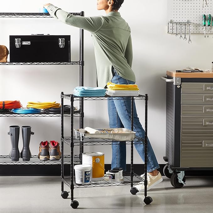 Amazon Basics 3-Shelf Adjustable Heavy Duty Storage Shelving Unit on 2" Wheels - Image 2