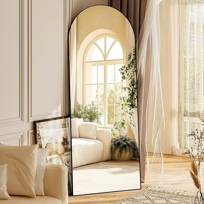 Hasipu Extra Large Arched Rectangular Full Length Wall Mirror, 81"L x 32"W, Black Aluminum Frame, Tempered Glass, Leaning/Wall Mount, Modern Style for Bedroom/Living Room-DeskLoop Office