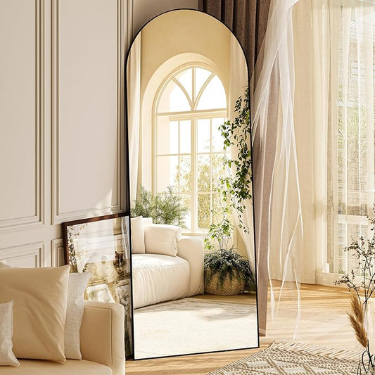 Hasipu Extra Large Arched Rectangular Full Length Wall Mirror, 81"L x 32"W, Black Aluminum Frame, Tempered Glass, Leaning/Wall Mount, Modern Style for Bedroom/Living Room-DeskLoop Office