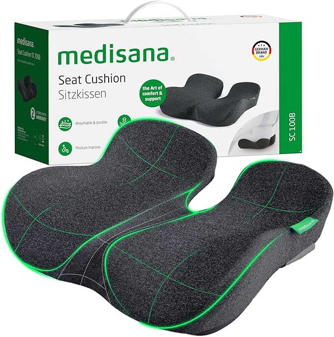 Seat Cushion, SC 100B Seat Cushions for Office Chairs, Car Seat, Wheelchair - Sciatica & Tailbone & Coccyx Pain Relief Pillow for Driver Sedentary People（Size:17 * 14.6 * 3.54 in-Black-DeskLoop Office
