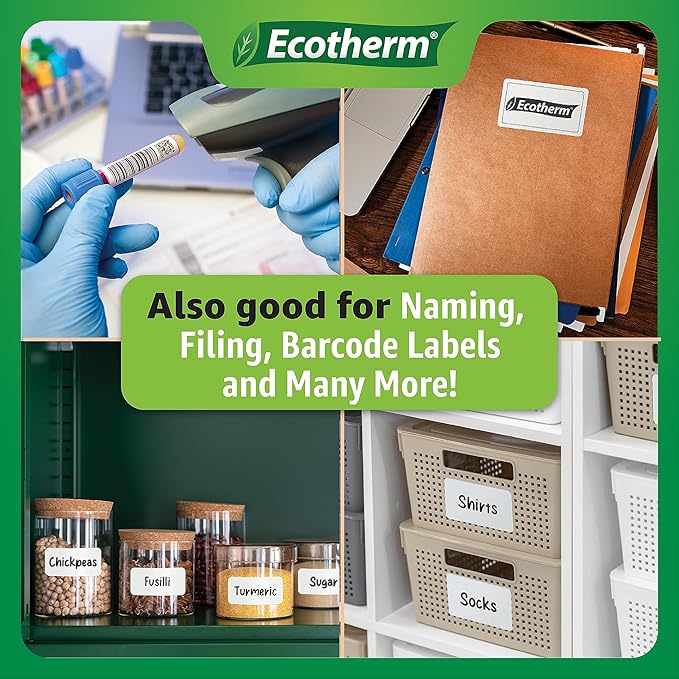 2.25" x .5" Thermal Labels | 6 Rolls | 25200 Labels | fits Zebra, Munbyn, Rollo, Godex, Arkscan, iDPRT, Offnova Thermal Label Printers and More | Blank White Adhesive Stickers by Ecotherm