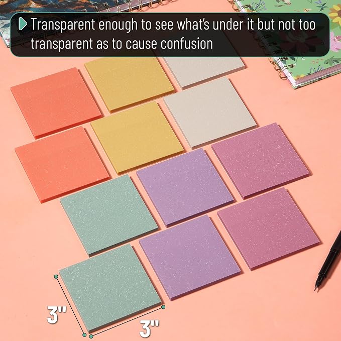 Mr. Pen- Transparent Glitter Sticky Notes, 12 Pads, 600 Sheets | Colorful - Image 3