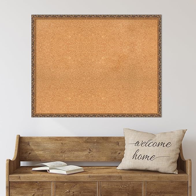 Amanti Art Natural Cork Board for Wall, 30x38 Vision Board with Bronze Frame, Large Corkboard Office Decor for Home Organization, Traditional Corkboard Pinboard to Display Items for Home Organization-DeskLoop Office