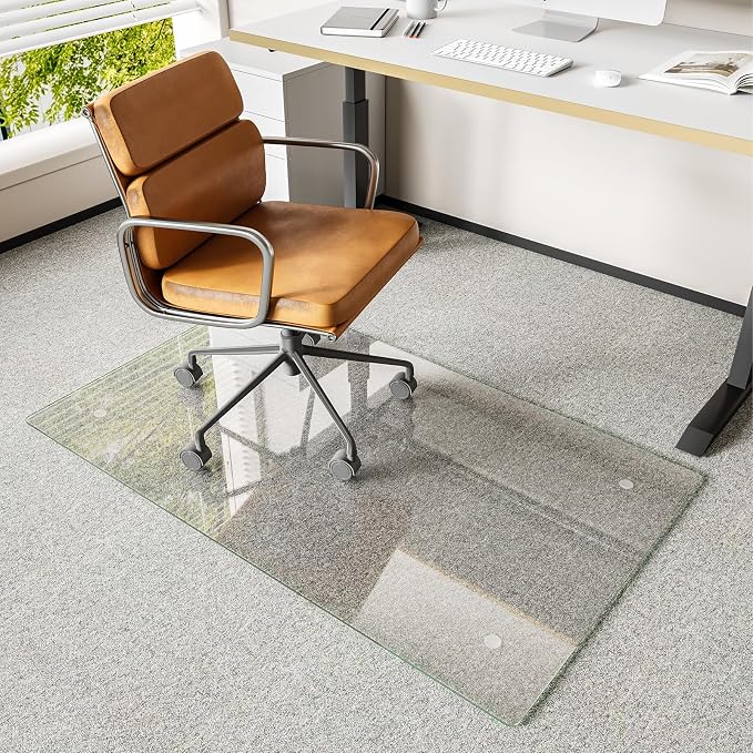 Koonmi Chair Mat for Carpet, Tempered Glass 30"x55" Office Chair Mat, Glass by KOONMI