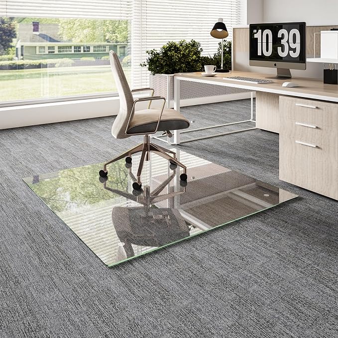 Koonmi Chair Mat for Carpet, Tempered Glass 48"x48" Office Chair Mat, Glass by KOONMI