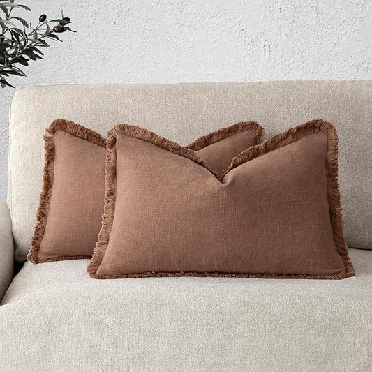 Foindtower Set of 2 Decorative Linen Fringe Lumbar Throw Pillow Covers Boho by Foindtower