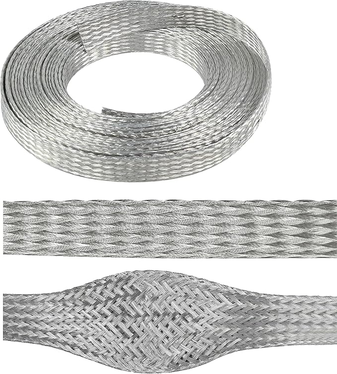 1/2" Wide Tinned Copper Braided Metal Wire Shielding Sleeve Ground Strap by BuyUneed