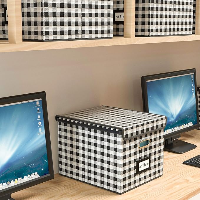 Huolewa Decorative File Organizer Boxes Office Document Storage with Lids, Linen File Storage Organizer Boxes, Universal Hanging Filing Organization Box for Letter/Legal Folder,Home File Storage Bins