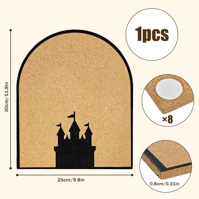 Tall Arch Castle Cork Board – 9.8x11.8 inch Decorative Wall Pin Board - Image 2