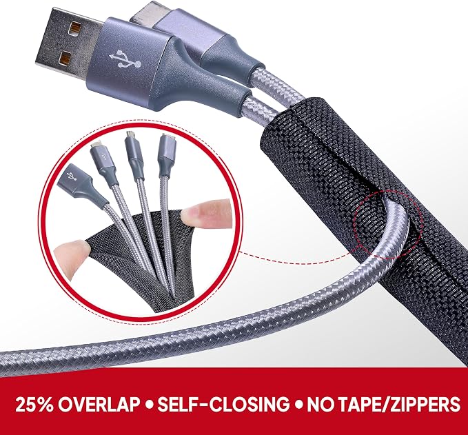 Black Braided Cable Management Sleeves Wire Loom Tubing Cord Protector - Image 4