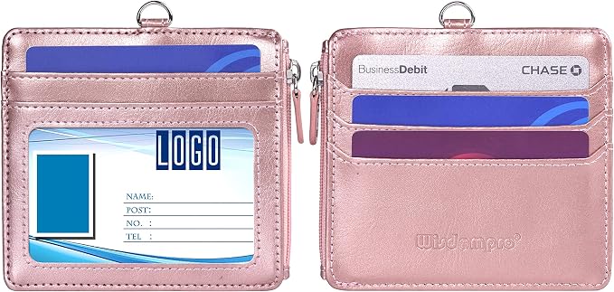 Badge Holder with Zip, Wisdompro 2-Sided PU Leather ID Badge Holder with 1 ID - Image 2