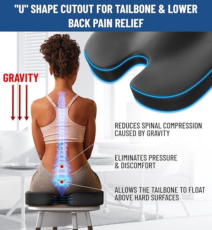 Everlasting Comfort Doctor Recommended Memory Foam Seat Cushion for Office Chairs & Car Seat - Ergonomic Office Desk Accessories for Tailbone Pain Relief, Sciatica & Back Support-DeskLoop Office