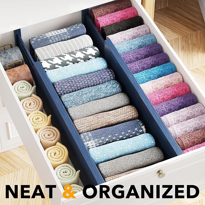 SpaceAid Bamboo 4 Pack Dresser Drawer Dividers, 4.65“ High Adjustable 17“-22” - Image 2