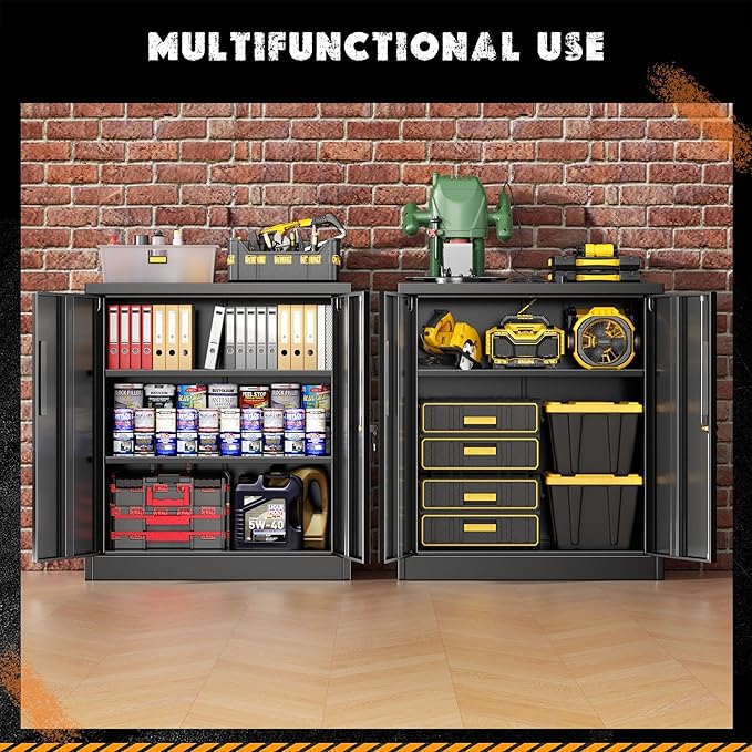 Greenvelly Metal Garage Storage Cabinet,36" Black Lockable Metal Cabinets with 2 Doors and Shelves,Storage Locking Counter Cabinet for Home Office,Garage,Kitchen,School-DeskLoop Office