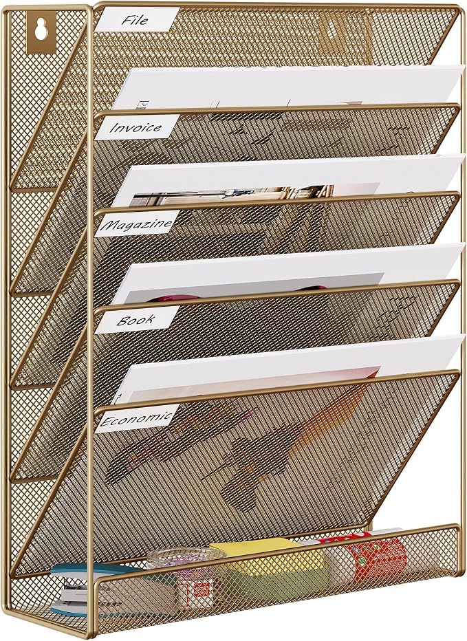 EasyPAG 5 Tier Wall File Holder, Mesh Hanging Folder Organizer by EasyPAG