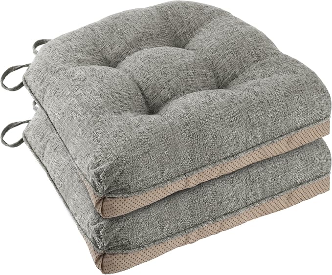 Chair Cushions for Dining Chairs 2 Pack, Light Grey | Non-Slip, by FlyGulls
