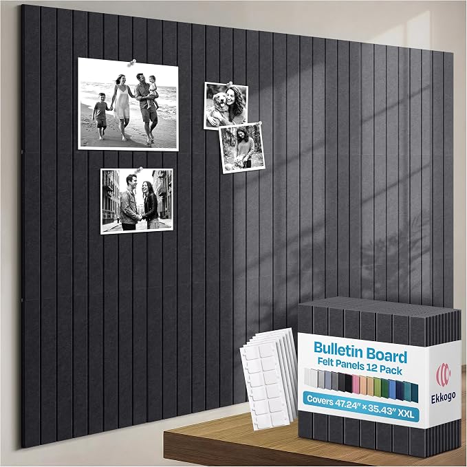 X-Large Cork Board Alternative 12-Pack Felt Bulletin Board Thick and Decorative by EkkogoAcousticPanels