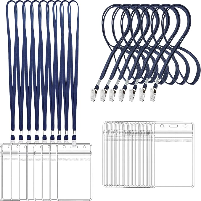 100Pcs Clear Plastic Name Tags Badge ID Card Holders and 100Pcs Black Lanyards by LOCONHA