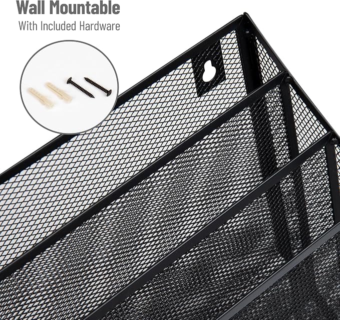 Mind Reader Vertical File Storage, Desktop Organizer, Wall Mount, Metal Mesh - Image 5