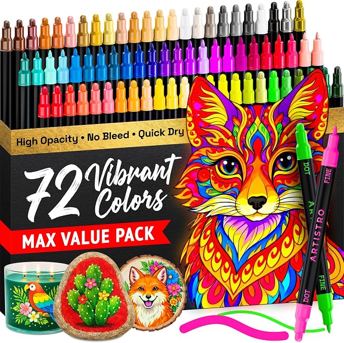 ARTISTRO 72 Precision Dual-Tip Acrylic Paint Markers – Paint Pens Set by ARTISTRO