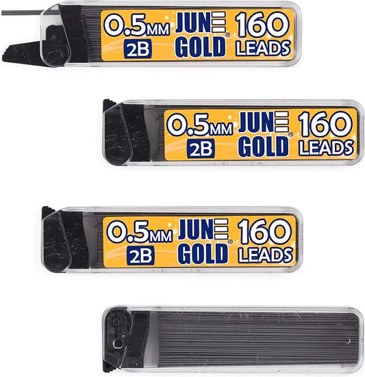 June Gold 640 Pieces, 0.5 mm 2B Lead Refills, 160 Pieces Per Dispenser by JuneGold