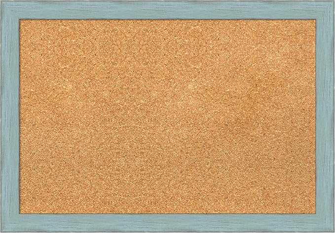 Amanti Art Natural Cork Board for Wall, 18x26 Vision Board with Blue Wood Frame, Medium Corkboard Office Decor for Home Organization, Rustic Farmhouse Corkboard Pinboard to display items for home-DeskLoop Office