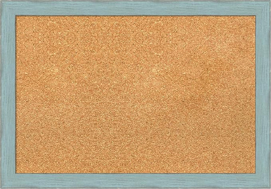 Amanti Art Natural Cork Board for Wall, 18x26 Vision Board with Blue Wood Frame, Medium Corkboard Office Decor for Home Organization, Rustic Farmhouse Corkboard Pinboard to display items for home-DeskLoop Office