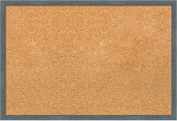 Amanti Art Natural Cork Board for Wall, 17x25 Vision Board with Blue Wood Frame, Medium Corkboard Office Decor for Home Organization, Rustic Farmhouse Corkboard Pinboard to display items for home-DeskLoop Office