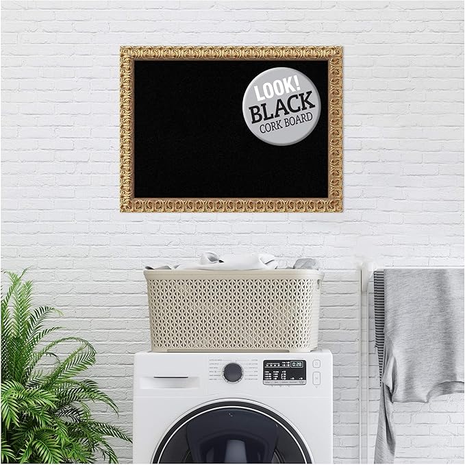 Amanti Art Black Cork Board for Wall, 23x31 Vision Board with Gold Wood Frame, Medium Corkboard Office Decor for Home Organization, Traditional Corkboard Pinboard to display items for home-DeskLoop Office