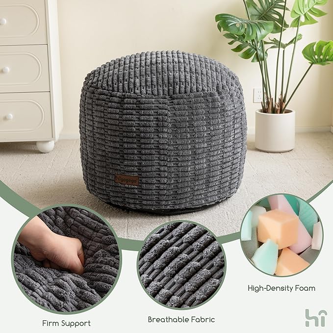 HIGOGOGO Pouf Ottoman Stuffed Round Modern Foam Filled Foot Rest Poufs - Image 6