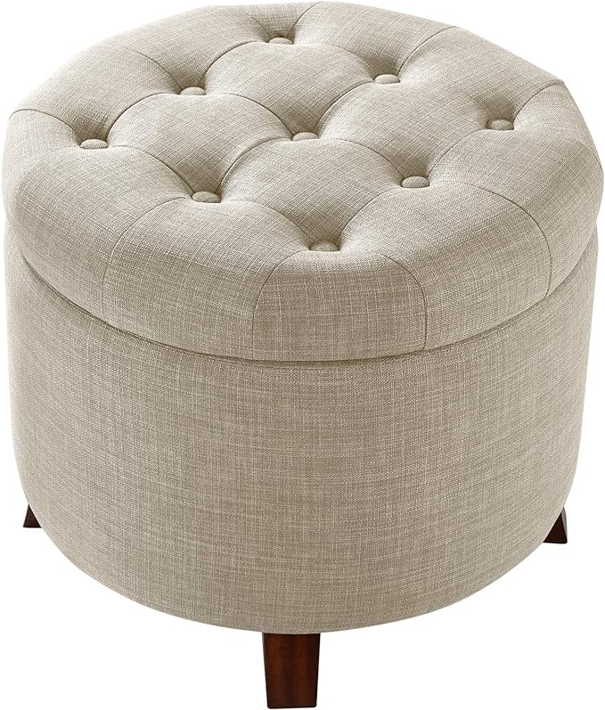 Amazon Basics Round Storage Ottoman Foot Rest, Button Tufted Upholstered - Image 4