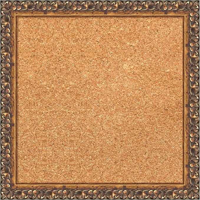 Amanti Art Natural Cork Board for Wall, 14x14 Vision Board with Bronze Frame, X-Small Corkboard Office Decor for Home Organization, Traditional Corkboard Pinboard to Display Items for Home-DeskLoop Office