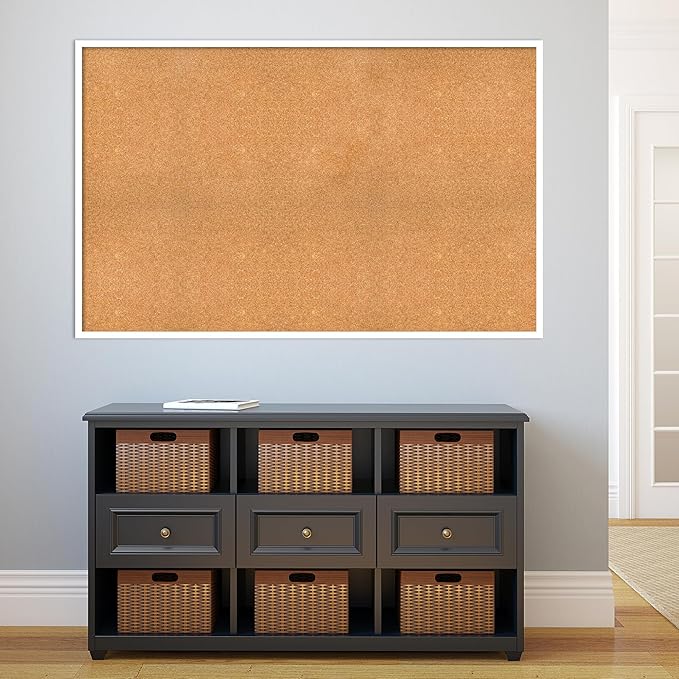 Amanti Art Natural Cork Board for Wall, 35x55 Vision Board with White Frame, Oversize Corkboard Office Decor for Home Organization, Modern Corkboard Pinboard to Display Items for Home Organization in-DeskLoop Office