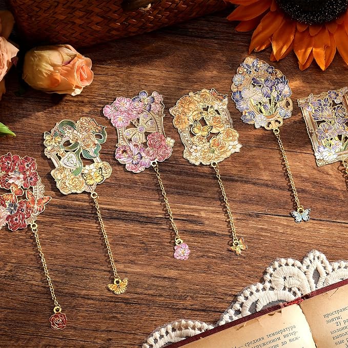 6 Pieces Metal Bookmark, Hollow Flower Book Mark - Image 5