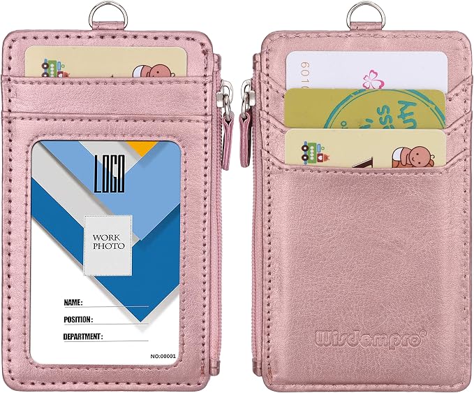 Badge Holder with Zip, Wisdompro Double Sided PU Leather ID Badge Card Holder - Image 2