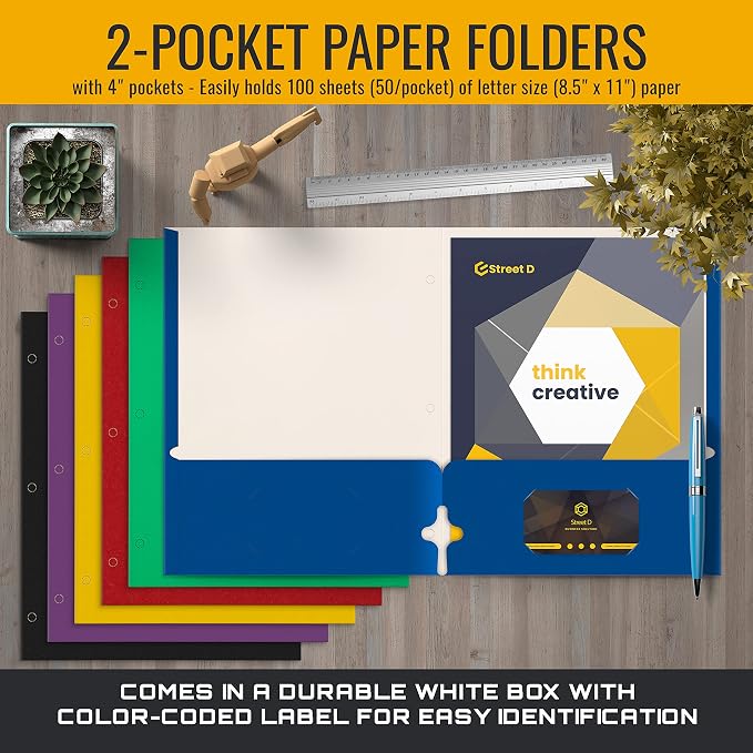 Better Office Products 2 Pocket Folders Bulk, Letter Size Paper Portfolios Case - Image 3