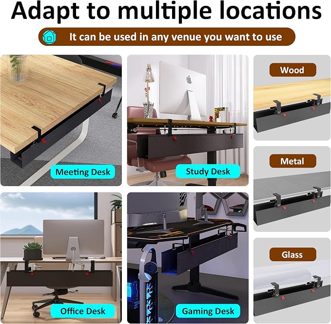 48" Gaming Under Desk Cable Management Tray, Large Anti-Sag Wire Hider - Image 5