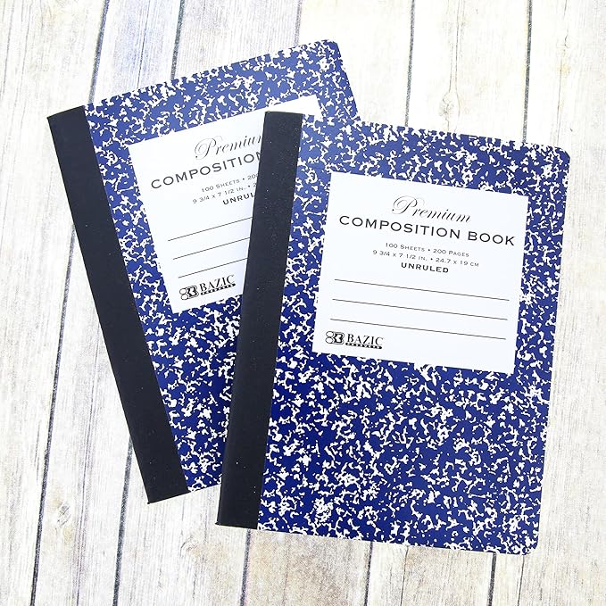 BAZIC Composition Book Blue Marble Unruled Ruled 100 Sheet Notebook, Blank Page Journal Comp Notebooks for School, 2-Pack-DeskLoop Office