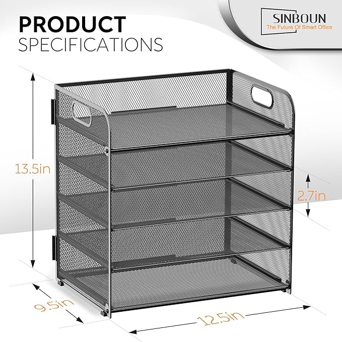 Letter Tray Paper Organizer 5-Tier Desk Organizer File Organizer Paper Holder with Handle, Metal Desktop Document Shelf Tray Office Classroom Organization - Black-DeskLoop Office