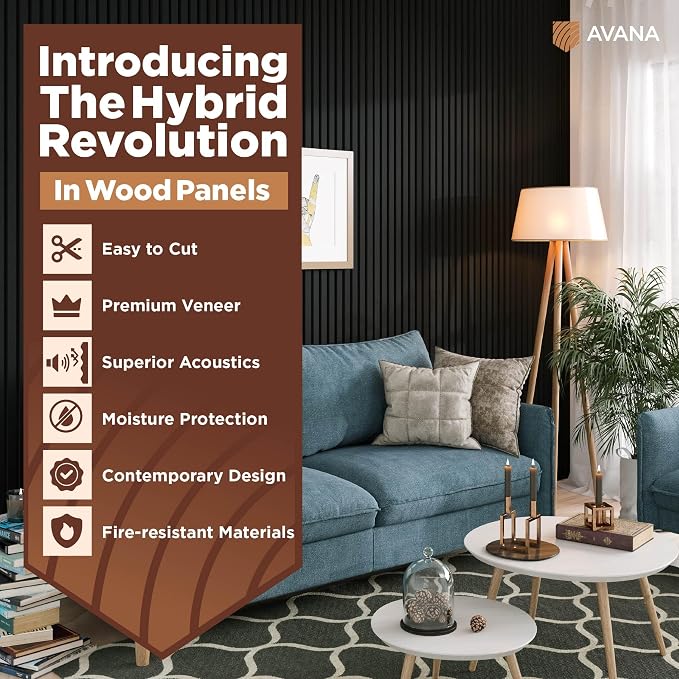 Avana Modern Acoustic Wood Wall Panels – 94.4 x 12.6 Inch Black Oak Acoustic - Image 2